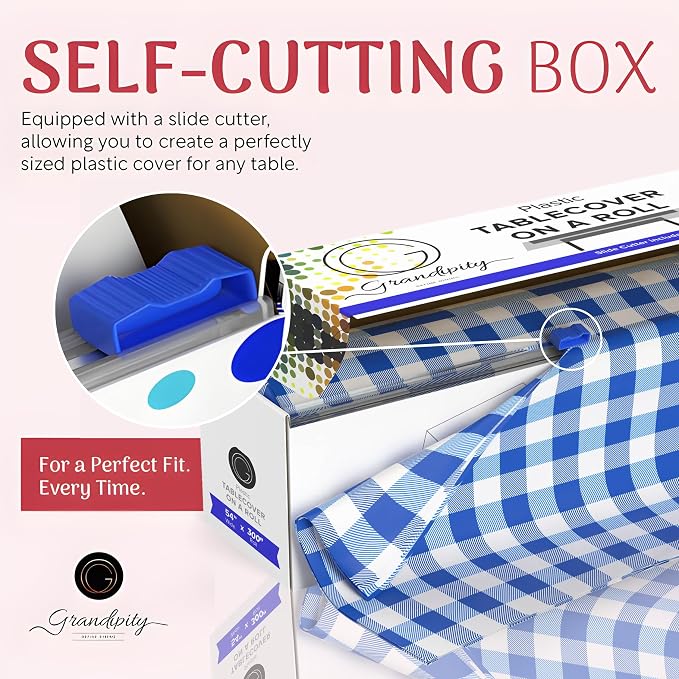 Grandipity Plastic Tablecloth Roll - 54in x 300 Ft. Blue Gingham Checkered Plastic Table Cloths for Parties | Disposable with Cutter Box - Cut to Size Disposable Tablecloth for Rectangle & Round - Image 2