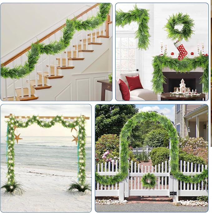 ECOOPTS 22 Pack 20" Artificial Flowers Greenery Garland Hanging Floral Vines Hanging Plants Faux Eucalyptus Leaves Vines for Wedding Arch Wall Table Party Outdoor Festival Decor (Green) - Image 2