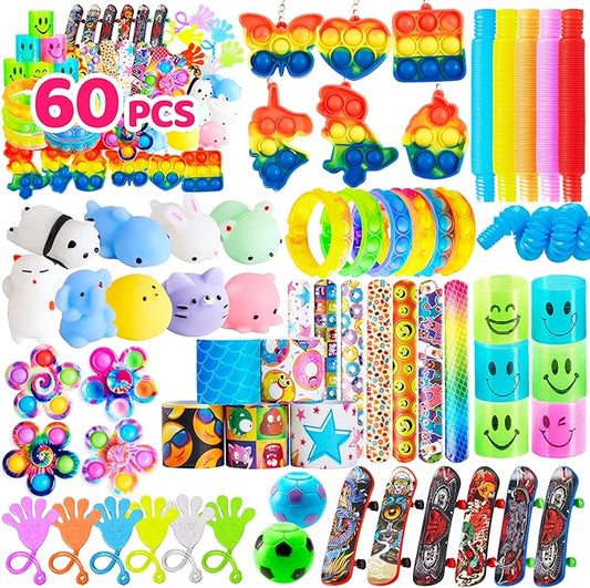 JOYIN 60 Pcs Party Favors for Kids, Fidget Toys Pack, Sensory Toy, Easter Goodie Bags Fillers for Birthday Party,Prizes in Bulk for School, Pinata Stuffers, Classroom Prizes, Treasure Box Toys