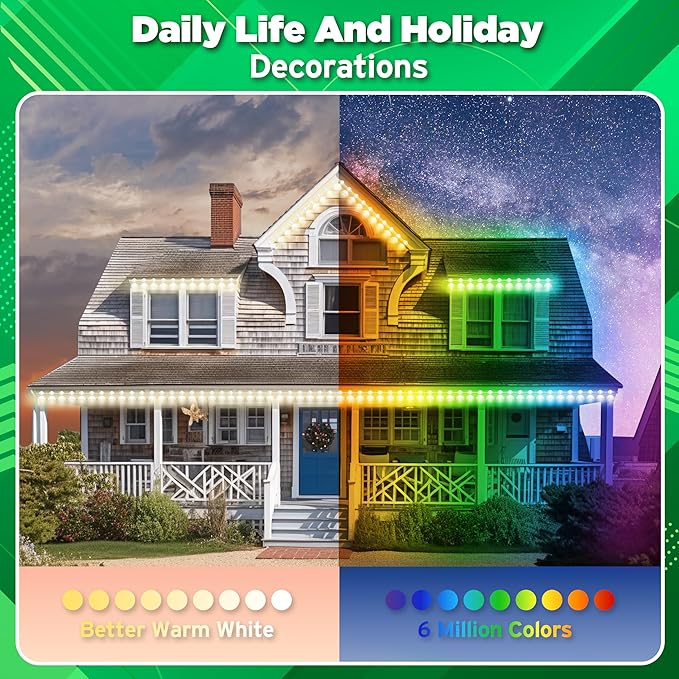 RGB Permanent Outdoor lights, 100FT Smart LED Eaves Lights with APP/Remote Control, IP67 Waterproof Outdoor Lights for House - Ideal for Christmas, Halloween, Party, Garden, Patio Home Decoration