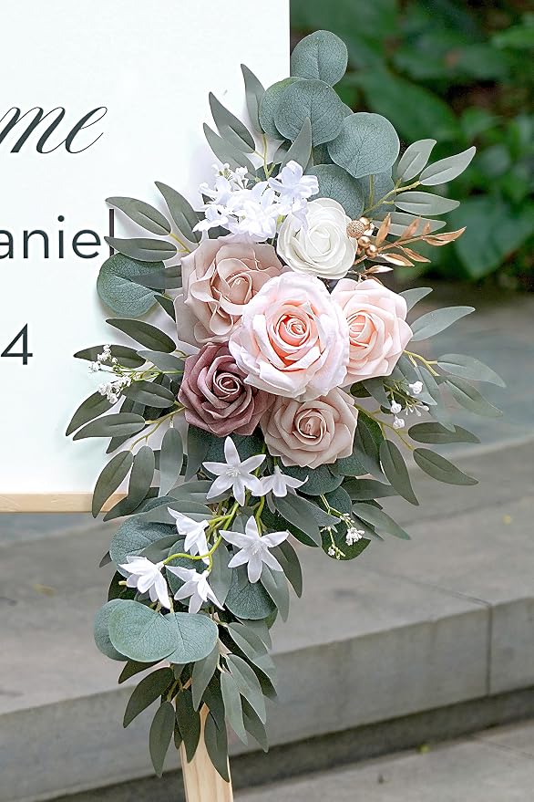Olalaka Artificial Dusty Rose Flowers Swag Set of 2 for Wedding Welcome Signs Floral Decorations, Wedding Arch Flowers for Wedding Ceremony - Image 5