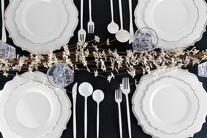 Novelty Modern Flatware Cutlery Disposable Plastic Combo Set 80 Count Luxury White, Service for 16