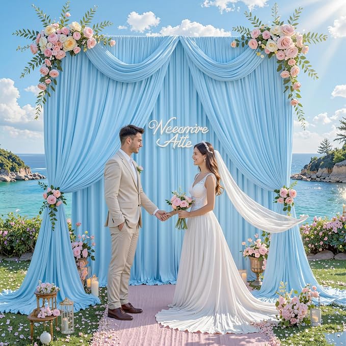 40 ft x 10 ft Wrinkle Free Baby Blue Backdrop Curtains for Parties, 8 Panels Polyester Light Blue Photo Backdrop Drapes for Birthday Wedding Party Baby Shower Photography - Image 8