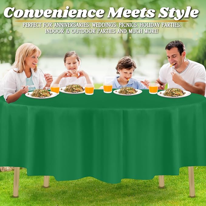 ZIMPLEWARE Green Standard Disposable Plastic Party Tablecloth [Case of 72] 84 x 84” Round Table Cover for Indoor & Outdoor Use - Image 6