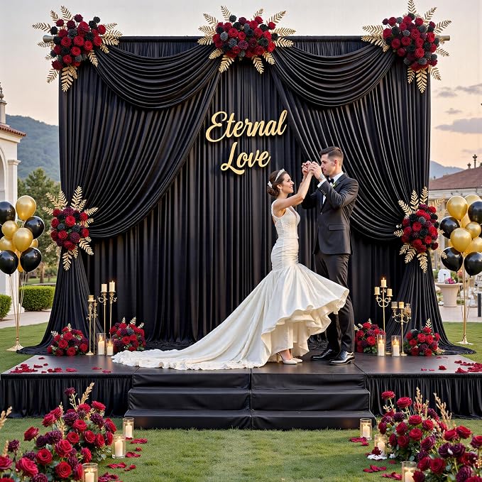 30 ft x 8 ft Black Backdrop Curtain for Parties, 6 Panels 5 ft x 8 ft Wrinkle Free Polyester Photo Black Backdrop Drapesfor Graduations Birthday Wedding Party Stage Curtains Home Decoration Supplies - Image 3