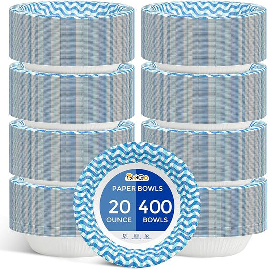 Ginkgo 400 Count Paper Bowls 20 oz | Microwave Safe, Soak Proof, Sturdy & Food Safe, Disposable Large Printed Bowls Bluk for Breakfast, Lunch, And Dinner Meals by HOME