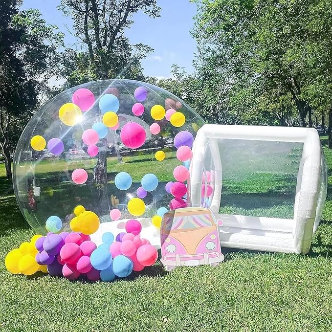 Inflatable Bubble House Tent – 10FT Clear PVC Bubble Dome with Air Pump & Blower, Commercial-Grade Weatherproof Bubble Tent for Garden, Parties, Parks (White)