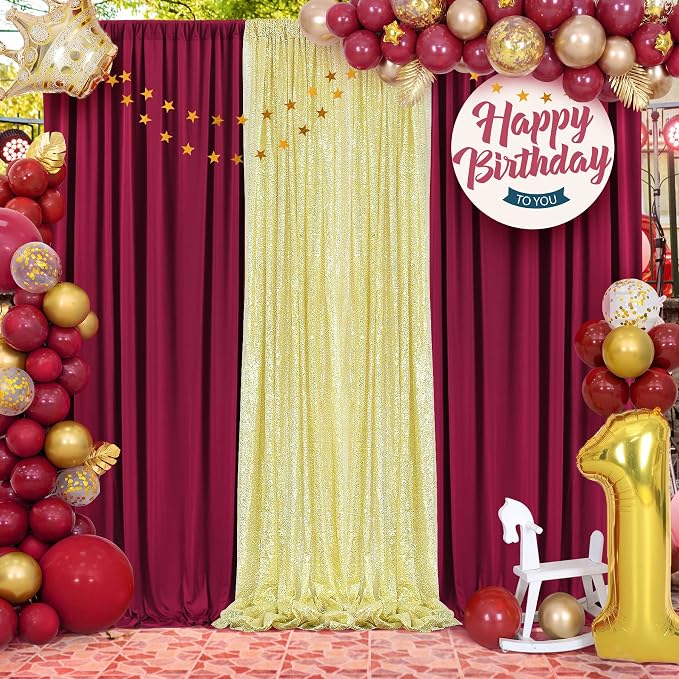 40ft×10ft Wrinkle Free Burgundy Backdrop Curtain for Parties, 8 Panels 5×10ft Soft Silky Polyester Wine Red Photo Backdrop Drapes for Wedding Birthday Christmas Photography Back Drop Cloth - Image 7