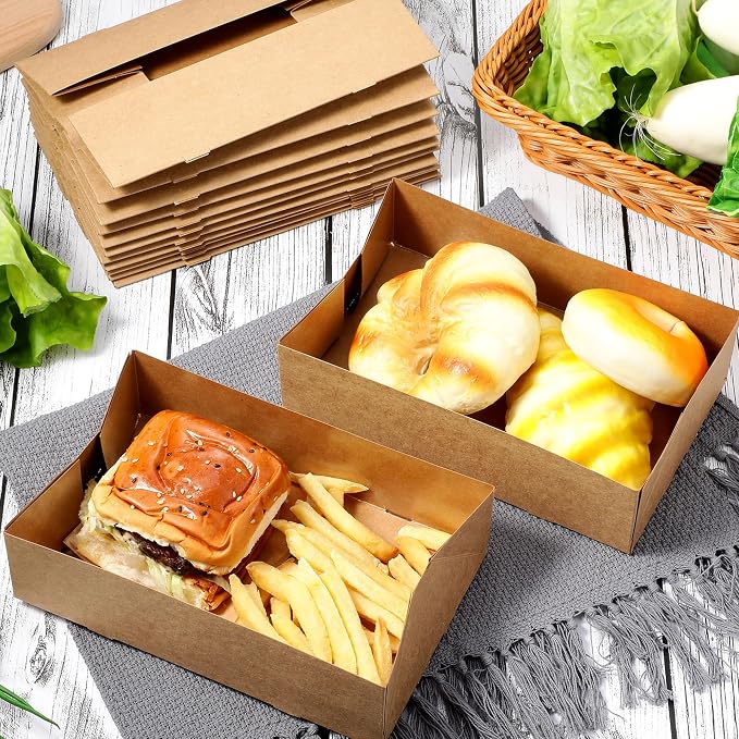 Chinco 300 Pieces Paperboard Kraft Food Trays 4 Corner Pop up Food Tray Disposable Foldable Cardboard Movie Night Snack Party Container Box for Holding Drink at Stadiums or Theaters (Brown) - Image 6