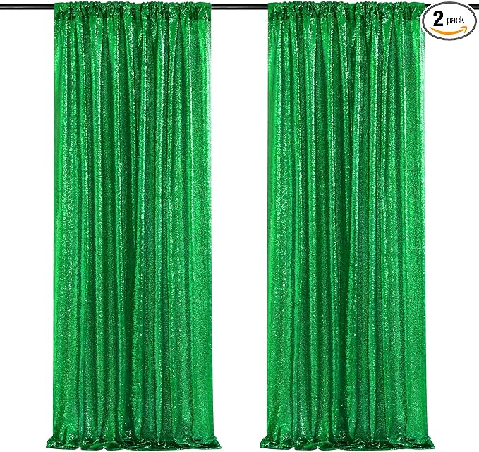 Green Sequin Backdrop Curtains-2 Panels 2FTx8FT Green Backdrop for St Patricks Day, Glitter Party Decorations Background Drapes for Wedding Birthday Anniversary Graduation Photo Booth Decor by SoarDream