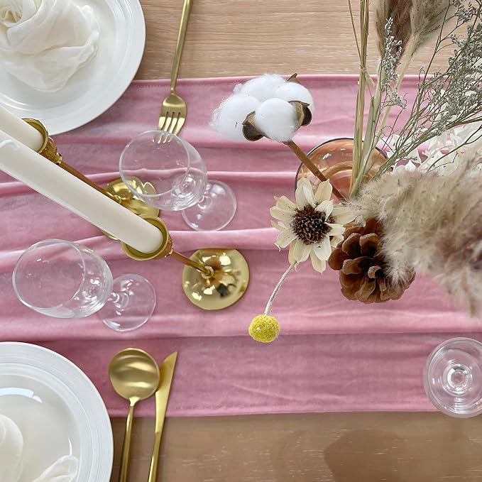 Velvet Table Runner, 10ft Luxurious Wedding Reception Decorations Soft Velvet Fabric Table Linen Overlay for Party (20 x 120 inch, Dusty Rose) - Image 3