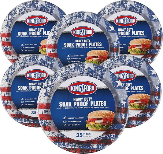 Kingsford Heavy Duty Paper Plates, American Flag, 10 Inch, 35 Count, 6-Pack | Durable disposable dinner plates for BBQ parties, tailgates, and outdoor cookouts by Kingsford