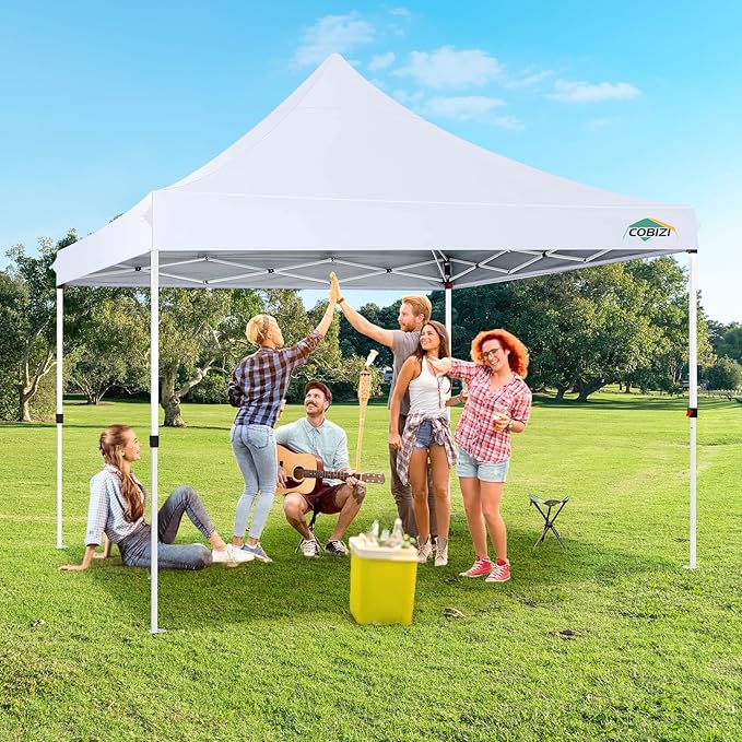 COBIZI 10x10 Pop Up Canopy with 4 Sidewalls, Canopy Tent 10x10 for Parties, Backyard, Commercial, Waterproof and Portable Instant Shelter UV50+ Outdoor Gazebo with 4 Sandbags(White)