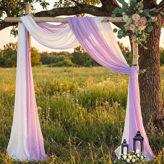 AMZLOKAE Chiffon Wedding Arch Draping Fabrics 18FT Lavender & White - Image 3