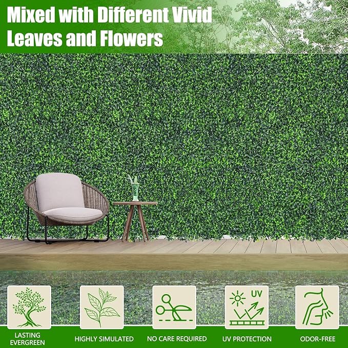 Artificial Boxwood Roll,64x144 in(64 sqft) UV-Anti Faux Ivy Grass Wall | Boxwood Panels, Fake Greenery Backdrop for Balcony Privacy, Green Wall Decor for Garden, Patio, Backyard - Image 3