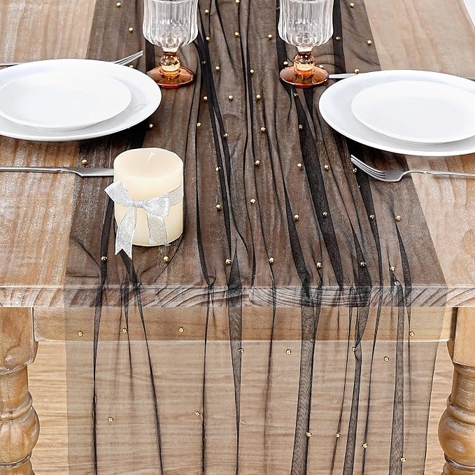Gauze Tulle Table Runner Pearl Fabrics Sheer Veil Dessert Chiffon Pearl - Image 4