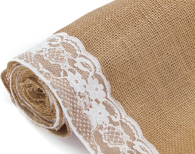 MDS 10 PCS 100% Natural Burlap Table Runners 12" x 108" with Lace, Rustic Farmhouse Country Vintage Boho Jute Runner for Wedding Reception Birthday Party Home Kitchen Dining Coffee Table Decoration - Image 4
