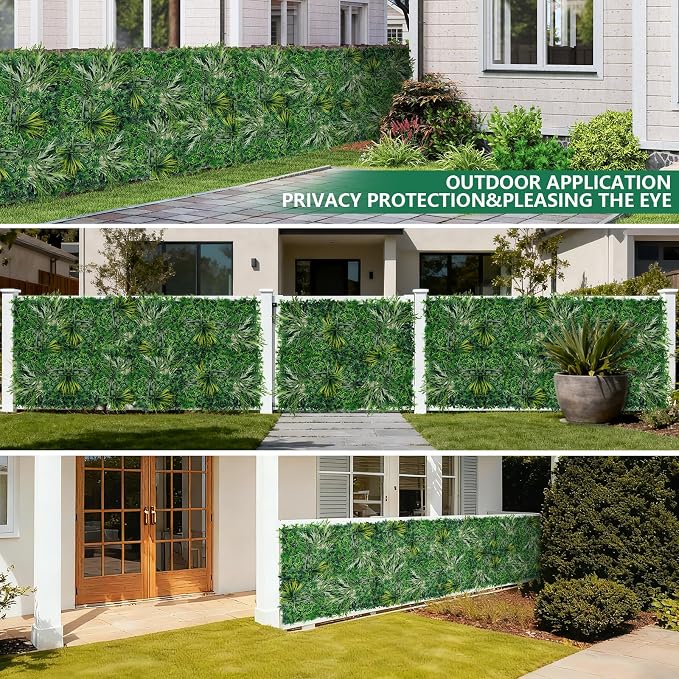 Grooy 20"X20" Grass Wall, 12PCS Boxwood Panels UV-Protected Faux Grass Backdrop Wall,Greenery Privacy Hedge Screen for Outdoor Garden Patio, Indoor Party Balcony Fence Decor - Image 7