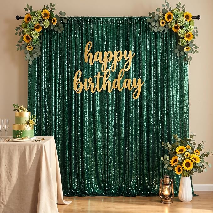 Green Sequin Backdrop Curtains,2 Panels 3FTx8FT Curtain Backdrop for Party - Image 4