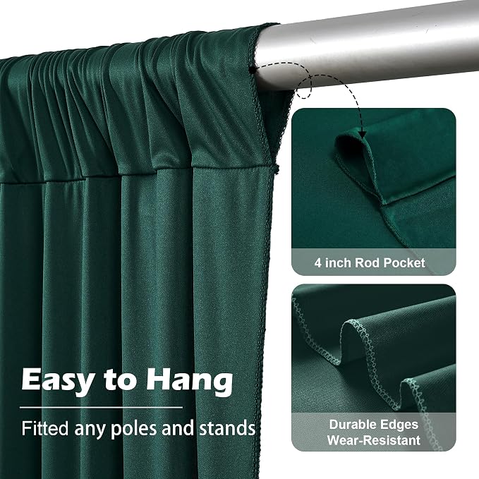 30ft x 8ft Wrinkle Free Hunter Green Backdrop Curtain for Jungle Parties, 6 Panels 5×8ft Soft Silky Green Polyester Photo Backdrop Drapes for Wedding Birthday Photography Christmas Background Cloth - Image 7