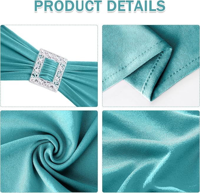 Joccun 60 PCS Spandex Chair Sashes Bows Stretch Chair Cover Band with Buckle Slider Universal Elastic Chair Ties for Wedding Banquet Party Event Decoration (Turquoise) - Image 3