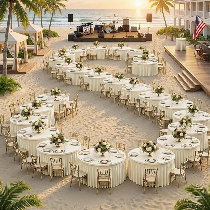 6 Pack Ivory Spandex Round Tablecloths for 72inch Table, Wrinkle Free 132in Stretchy Fitted 6ft Round Table Cloths Covers with Skirt for Wedding Birthday Parties Banquet Events - Image 7