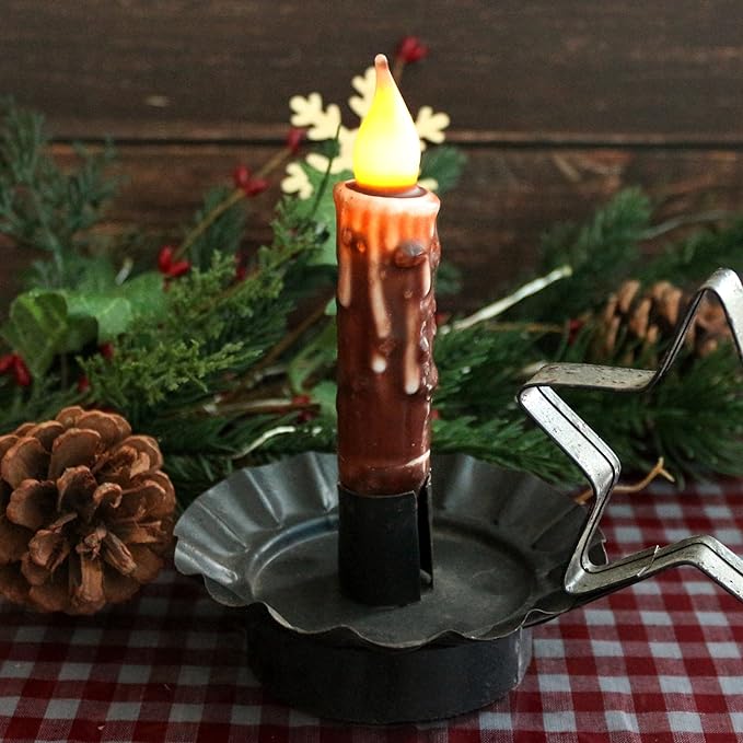 CVHOMEDECO. Real Wax Hand Dipped Battery Operated LED Timer Taper Candles Country Primitive Flameless Lights Décor, 4-3/4 Inch, Coffee, 3 PCS in a Package