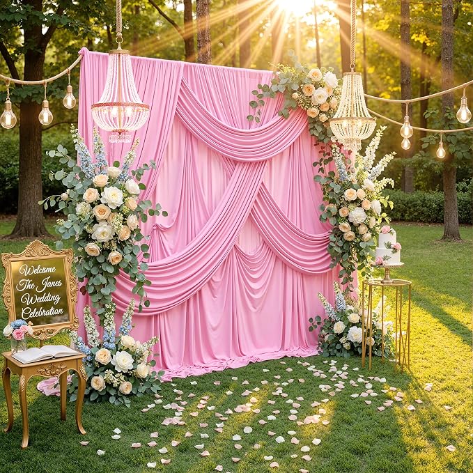 10ft x 10ft Wrinkle Free Pink Backdrop Curtains for Parties, Polyester Baby Pink Backdrop Drapes 2 Panels 5x10ft for Wedding Girl Birthday Party Photography Background - Image 7
