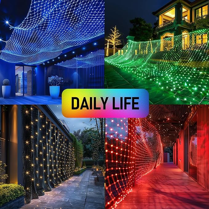 Dazzle Bright Smart Christmas 360 LED Net Lights, 12FT x 5FT RGB Color Changing String Lights Clear Wire with Remote & APP Control, Christmas Decoration for Indoor Outdoor Xmas Party Yard Garden Decor