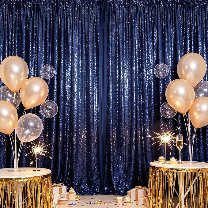 ShinyBeauty Navy Sequin Backdrop 4x10ft, 2 Pack, Wedding - Image 2