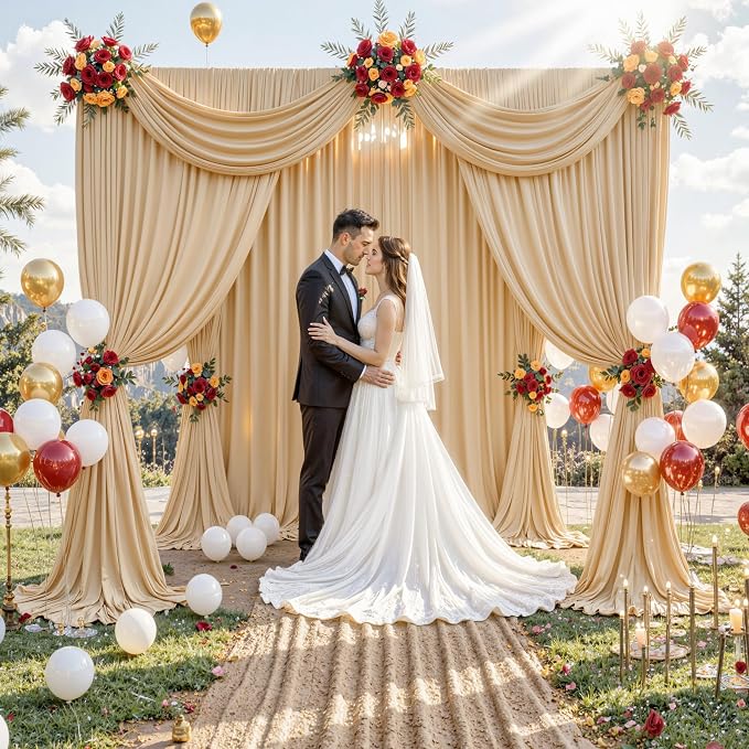 10ft x 8ft Wrinkle Free Champagne Backdrop Curtain for Wedding Parties, Thick Polyester Photo Backdrop Drapes for Baby Shower Engagement Birthday Party Backdrop Stand,5ft x 8ft 2 Panels - Image 6