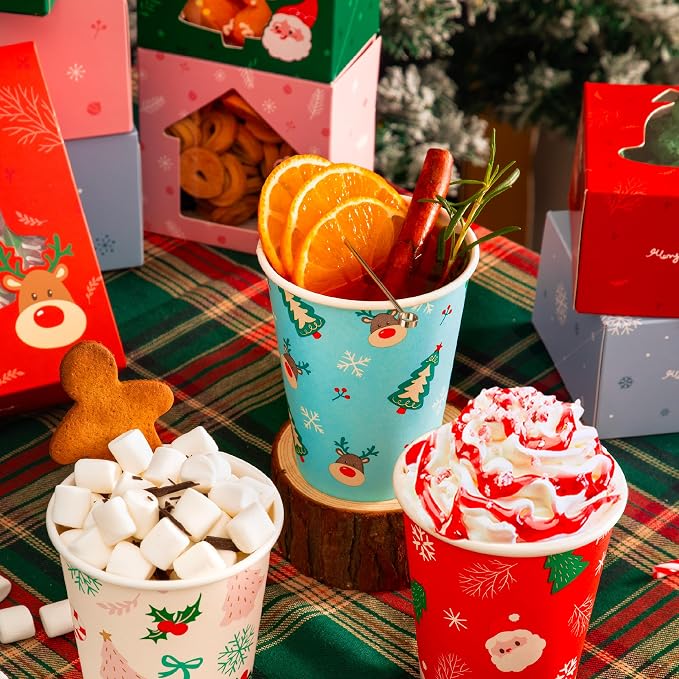 Fit Meal Prep 50 Pack 8 oz Christmas Coffee Cups, Durable Thickened Christmas Disposable Paper Cups for Hot Beverage Chocolate Tea Cocoa, Xmas Party Cups for Kids, Adult, Party, Holiday - Image 4