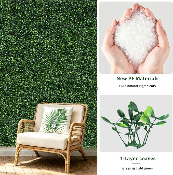 Artificial Grass Wall Panels, 10"X10" 12P(8.4 sqft) UV-Anti Artificial Boxwood Hedge Wall Panels, Faux Greenery Privacy Fence Screen for Backyard, Garden, Balcony, Patio Indoor Outdoor Backdrop Decor - Image 2