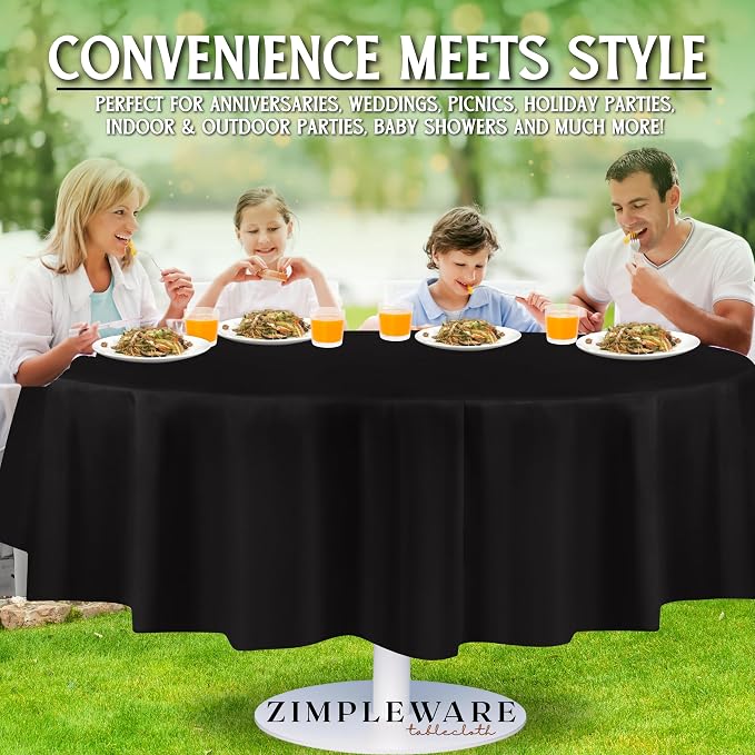 ZIMPLEWARE Premium Black Plastic Table Cloth Disposable (24 Pack) Round Tablecloth (84in) Party Table Cloths Disposable, Perfect Table Cloth Round Cover for Any Table Up to 6 Feet - Image 4