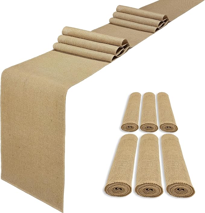 6 Pack 12 x 120 Inch Burlap Table Runners, Natural Rustic Jute Runner Bulk for Western Wedding Decorations,Farmhouse Style Party,Thanksgiving,Kitchen Coffee Decor Cover Yellow by Wlirantim