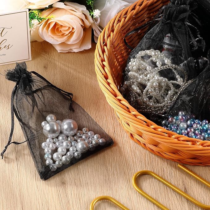 Silkfly 1000 Pcs Organza Bags 4x6 Inch Bulk, Solid Style, Black | Drawstring Gift Bags, Mini Mesh Pouches, for Candy, Jewelry, Wedding Party Favors - Image 6