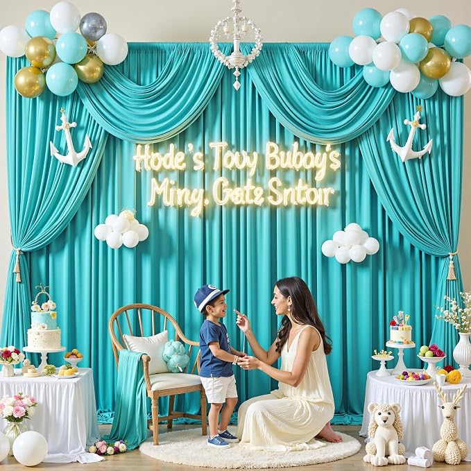 10 ft x 40 ft WWrinkle Free Turquoise Backdrop Curtain for Parties, Thick Polyester Teal Photo Backdrop Drapes,8 Panels 5ft x 10ft for Baby Shower Wedding Engagement Birthday Mermaid Party - Image 6