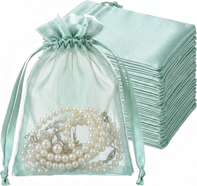 Sweetude 50 Pcs 4 x 6 Inches Drawstring Organza Bags Mesh Gift Drawstring Pouches Mesh Jewelry Bags for Party Wedding Favor Candy (Green) by Sweetude