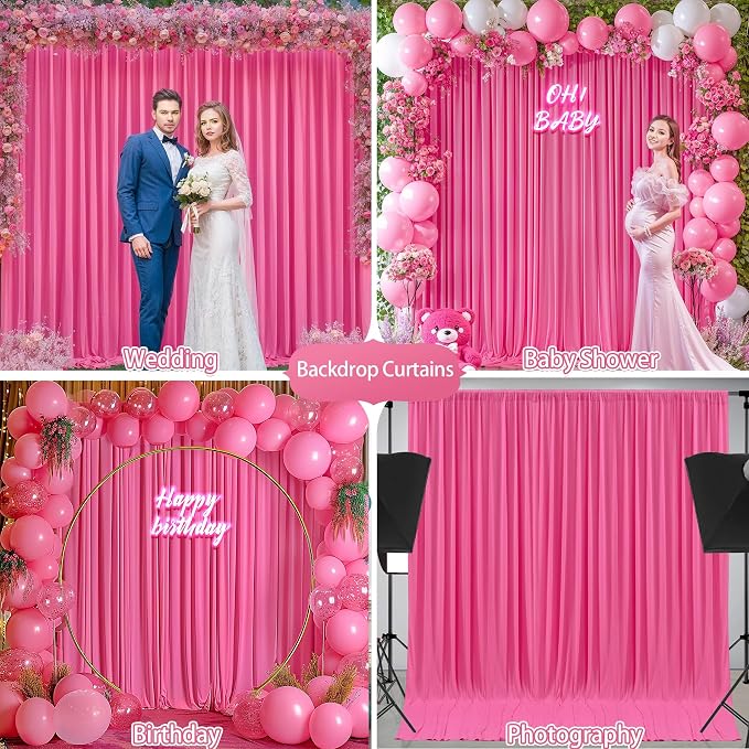 Hot Pink Backdrop Curtains 8 x 10 ft for Photo Background Wrinkle-Free | Soft Polyester Fabric,Natural Drape,Top Rod Pocket,Washable & Reusable,For Wedding Birthday Party Decor,4ft x 10ft 2 Panels - Image 9
