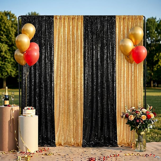 Black Backdrop Curtains for Parties 2 Panels 2ftx8ft Sequin Birthday Backdrop Seamless Photography Background Halloween Decoration - Image 2