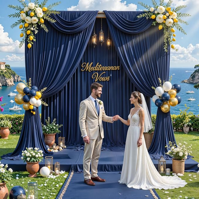 30 ft x 8 ft Navy Blue Backdrop Curtain Panels, 6 Panels 5 ft x 8 ft Wrinkle Free Polyester Photography Backdrop Drapes, Wedding Party Home Decoration Supplies - Image 6