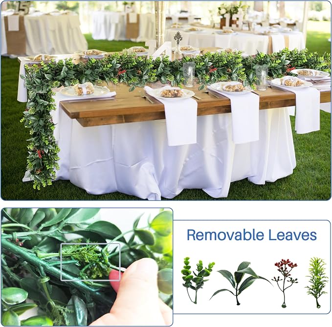 ECOOPTS 17 Pack 20" Artificial Flowers Greenery Garland Hanging Floral Vines Hanging Plants Faux Eucalyptus Leaves Vines for Wedding Arch Wall Table Party Outdoor Festival Decor (Dark Green Red) - Image 5