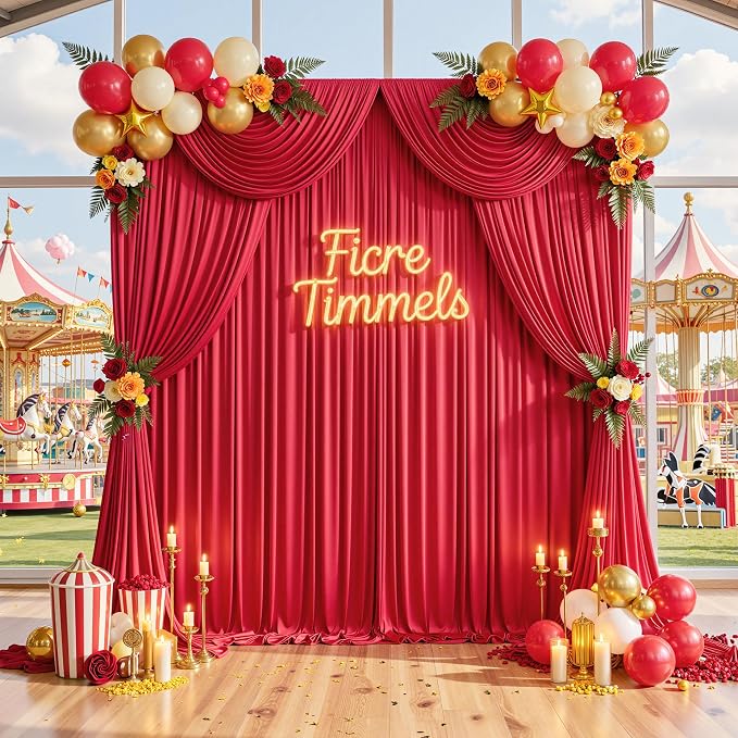 Outpain 20 ft x 8 ft Red Backdrop Curtain Panels, 4 Panels 5 ft x 8 ft Wrinkle Free Polyester Photography Backdrop Drapes, Wedding Party Home Decoration Supplies - Image 7