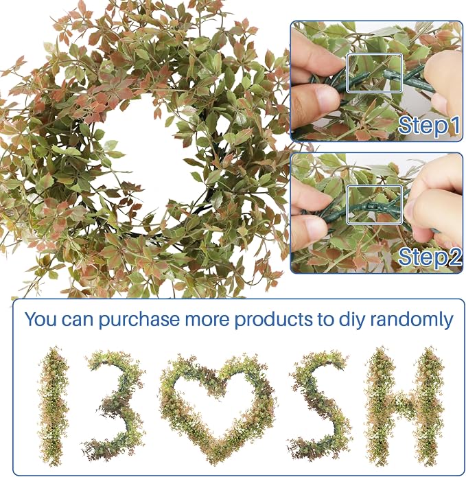 ECOOPTS 11 Pack 20" Artificial Flowers Greenery Garland Hanging Floral Vines Hanging Plants Faux Eucalyptus Leaves Vines for Wedding Arch Wall Table Party Outdoor Festival Decor (Green Red) - Image 4