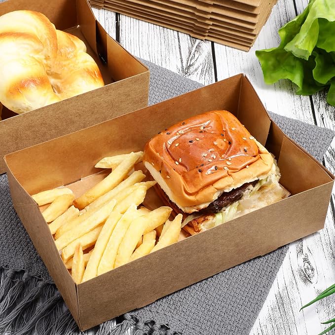 Chinco 300 Pieces Paperboard Kraft Food Trays 4 Corner Pop up Food Tray Disposable Foldable Cardboard Movie Night Snack Party Container Box for Holding Drink at Stadiums or Theaters (Brown) - Image 5
