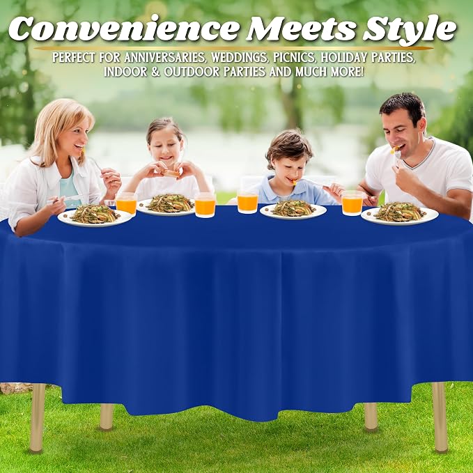 ZIMPLEWARE Blue Standard Disposable Plastic Party Tablecloth [Case of 72] 84 x 84” Round Table Cover for Indoor & Outdoor Use - Image 6