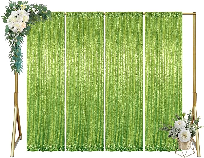 ShinyBeauty Olive Green Sequin Backdrop 4x10FT (4 Panels) by ShinyBeauty