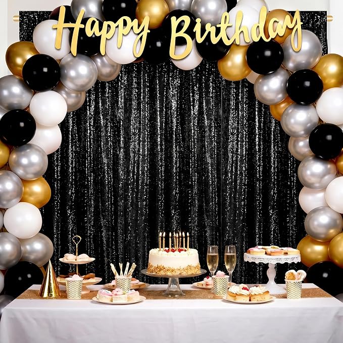 Black Backdrop Curtains for Parties 2 Panels 2ftx8ft Sequin Birthday Backdrop Seamless Photography Background Halloween Decoration - Image 5