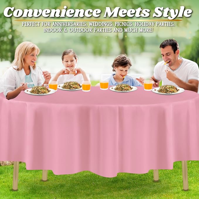 ZIMPLEWARE Pink Standard Disposable Plastic Party Tablecloth [Case of 72] 84 x 84” Round Table Cover for Indoor & Outdoor Use - Image 6