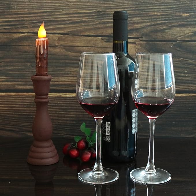 CVHOMEDECO. Real Wax Hand Dipped Battery Operated LED Timer Taper Candles Country Primitive Flameless Lights Décor, 4-3/4 Inch, Coffee, 2 PCS in a Package